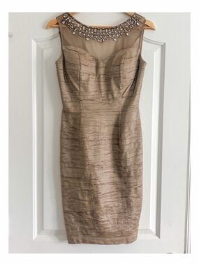 Eliza J Champagne Dress Jeweled Neckline Size 4 Mother of the Bride